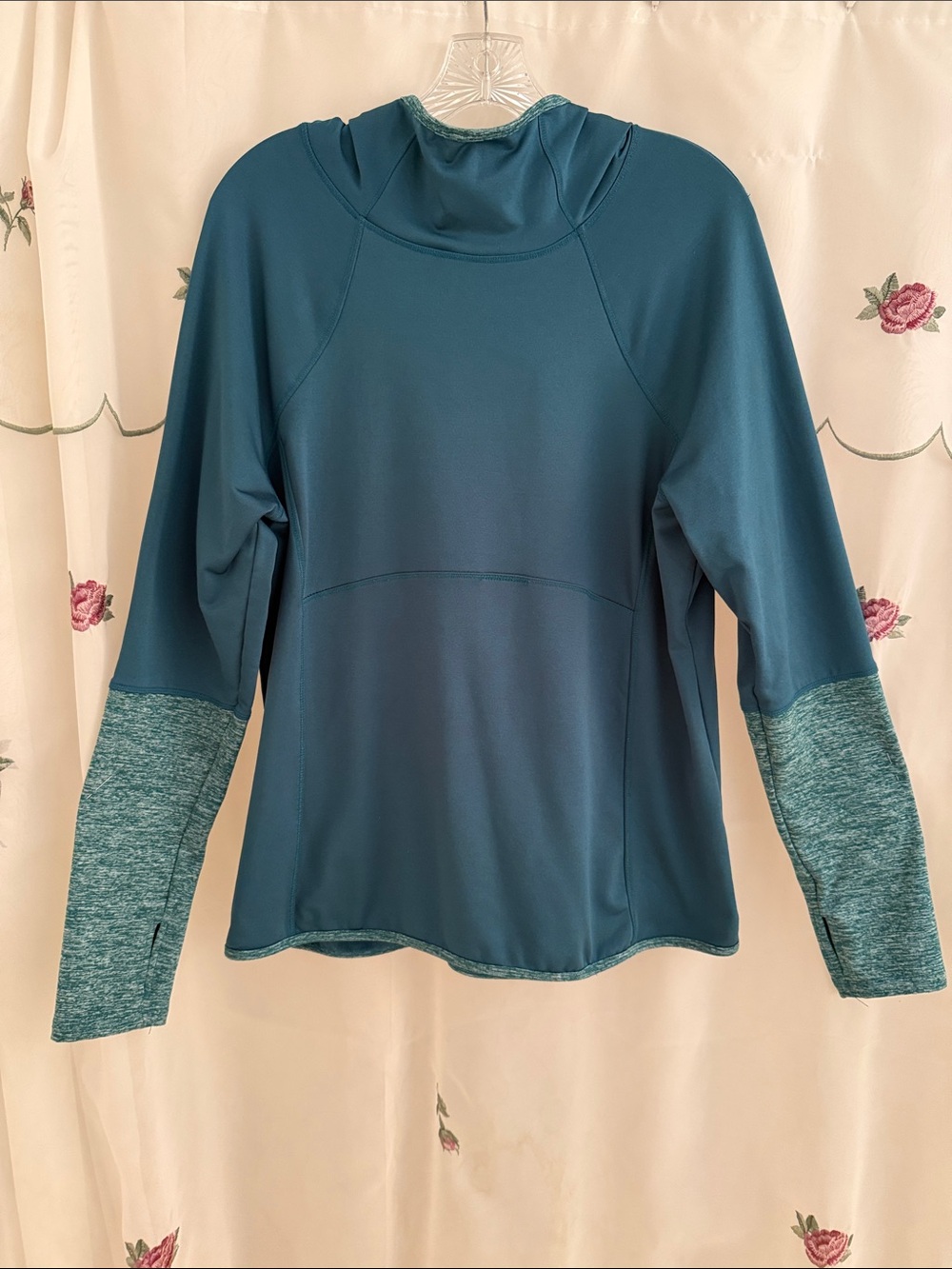 Avia Teal Hooded Long-Sleeve Pullover with Heathered Sleeve Cuffs